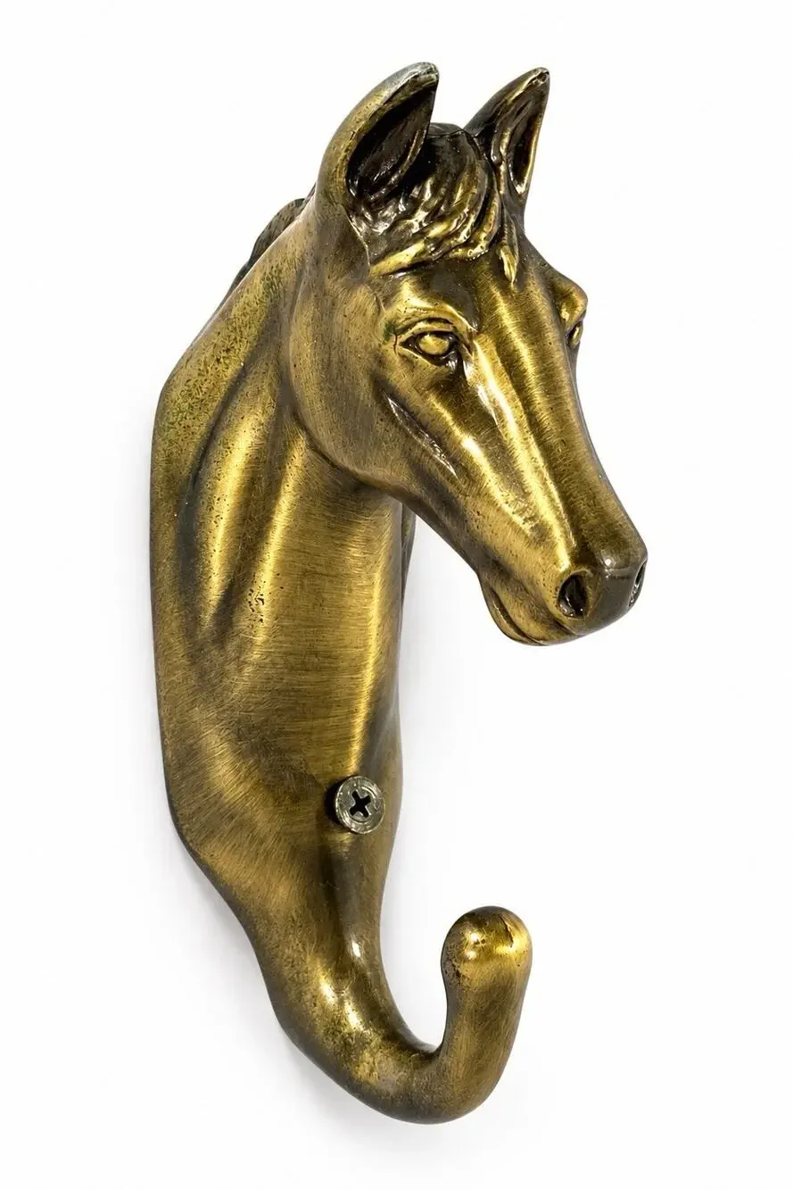 Sarsaparilla Designs Horse Head Wall Hook Antique Brass Cast Metal 7” Equestrian